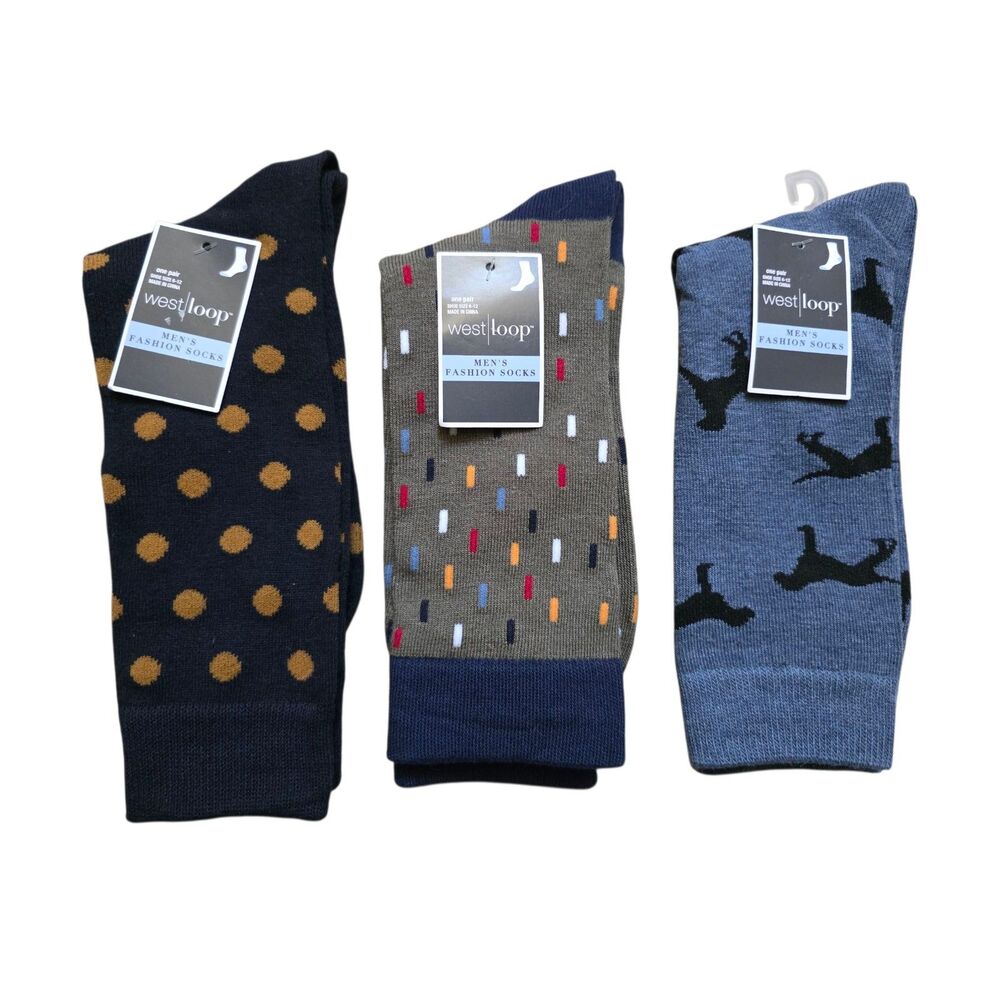 West Loop Men's Adult Dress Socks NWT Size 6-12 Shoe Mixed Colors Patterns Funky